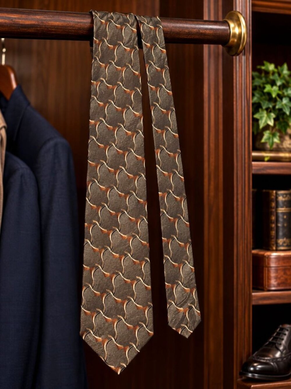 Zinzetti Italian Collection Mens Silk Necktie Geometric Pattern Brown Orange Bla